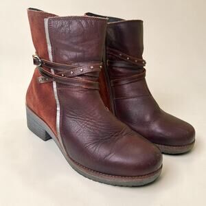 Naot 270966 Brown Leather Ankle Boots Strap Studded Comfort EU 39 US 8 Side Zip